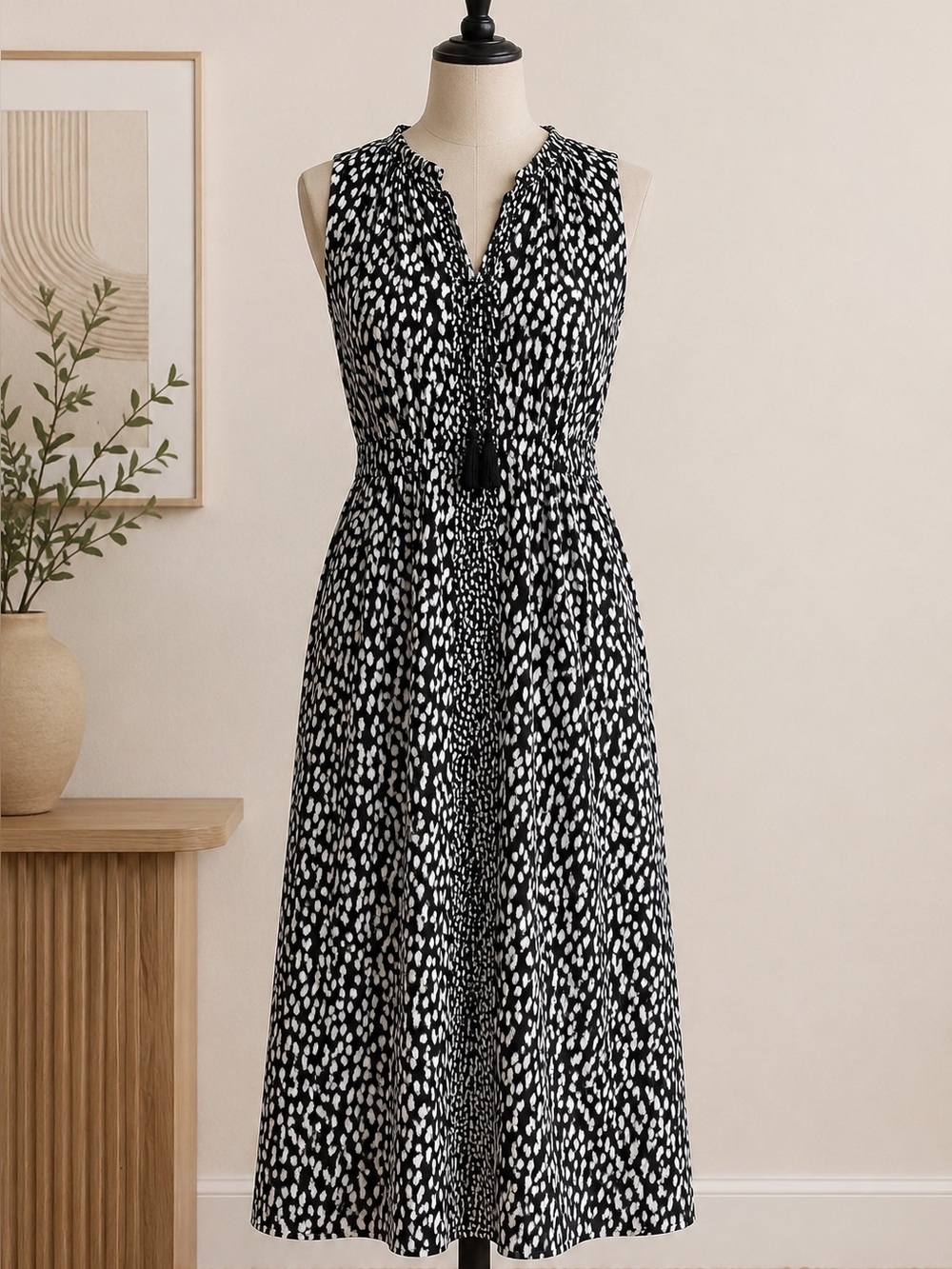 Michael Kors Black and White Midi Dress
